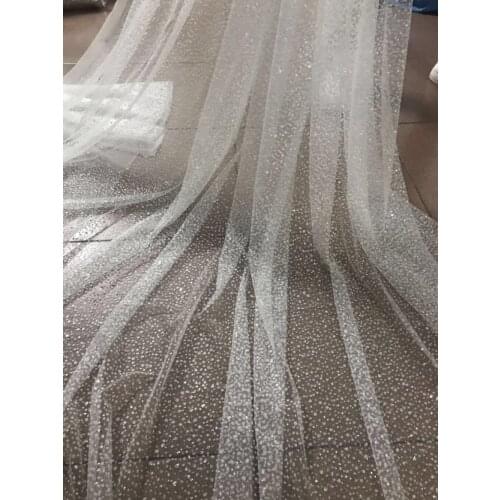 Printed glued glitter net Lace Fabric J-1096 Glued Glitter tulle fabric for beautiful dress