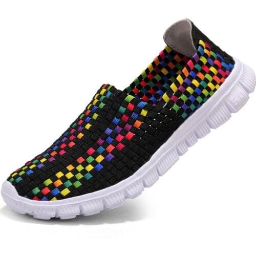 Oversize Woven Slip-on Womens Running Shoes Ladies Sneakers Childrens Sports Shoes Sport Sneakers Woman Black Rainbow GME-2081