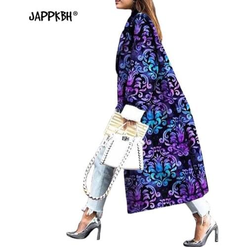 Female Trench Coat Long Autumn Womens Windbreaker 2020 Casual Vintage Loose Double Breasted Floral Print Jacket Plus Size Cloth