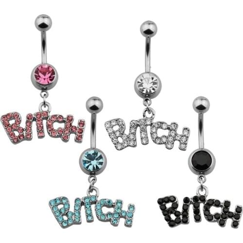 1PC 14G Sexy Navel Piercing Pink Belly Ring Belly Button Rings Barbell Bar Letter Dangling Piercing Ombligo Party Body Jewelry