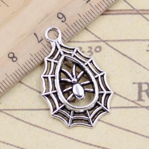10pcs Charms Spider Cobweb Halloween 35x20mm Tibetan Bronze Silver Color Pendants Antique Jewelry Making DIY Handmade Craft
