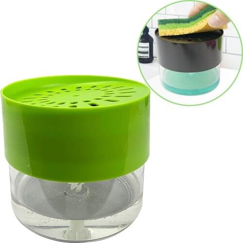 2 in 1 Scrubbing Liquid Detergent Dispenser Press-type Liquid Soap Box Pump Organizer with Sponge Holder Kitchen Tool Supplies
