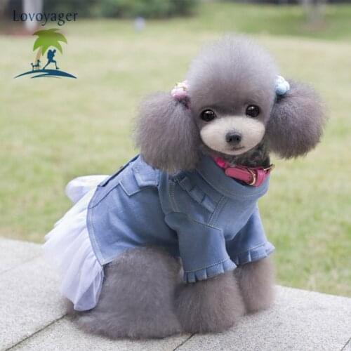 2016 Baby Pet Lace Dress Outfit Denim Jacket Dogs Puppy Dress Denim Outerwear Coat dog clothes for small dogs
