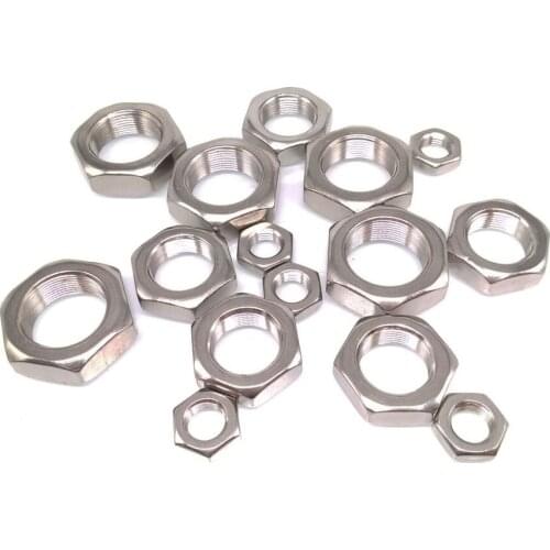 304Stainless Steel DIN439 Fine Thread Hex Half Thin Jam Nuts Fine Pitch Flat Hexagon Lock Nut Thin Nut Pitch 0.75/1.0/1.25/1.5mm
