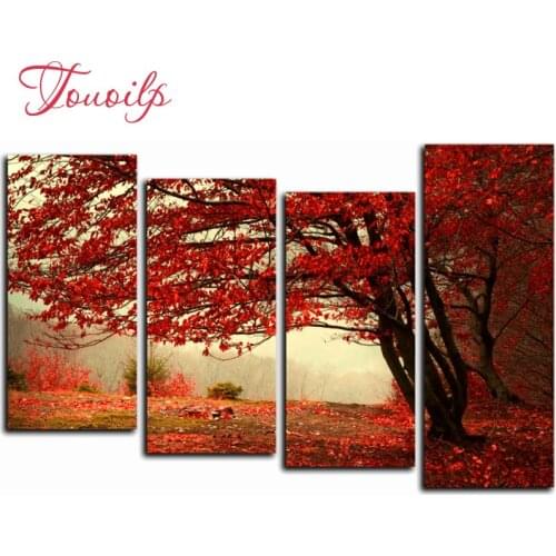 4pcs,Full,square&round Diamond Embroidery,5D,Red tree 5d Diamond Painting,Cross Stitch,3D,Diamond Mosaic,diamond pattern,Crafts