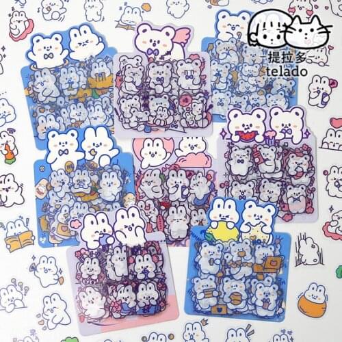 40 PCS PET Waterproof Cute Rabbit Bear Cartoon Decorative Stickers Stationary for Scrapbooking Album Journal Arts DIY Craft