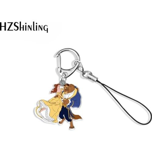 Belle and the Beast Cartoon Acrylic Keychain Mobile Phone Straps Resin Epoxy Accessories