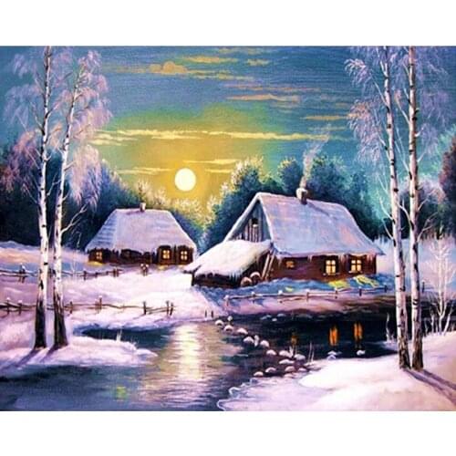 5D DIY Diamond Painting Snow Scenery Full Square/ Round Diamond Embroidery Cross Stitch Crystal Wall Painting Gift