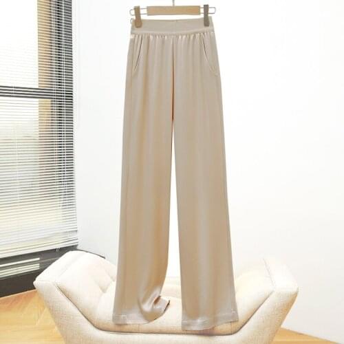 Acetic acid broad-legged pants women high waist hanging copper ammonia silk acetic acid satin pants straight pants
