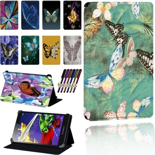 Butterfly Pattern Case for Lenovo Tab 2 A7 / A8 / A10-70 / Tab 3 / Tab 4 Tablet Pu Leather Foldable Scratch Resistant Case Shell
