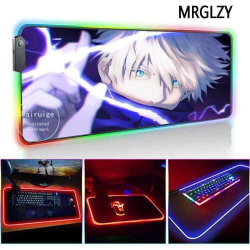 MRGLZY Hot Anime LED Light RGB Gamer Jujutsu Kaisen Gojo Satoru Large Mouse Pad DeskMat Gaming Accessories for Laptop Keyboard