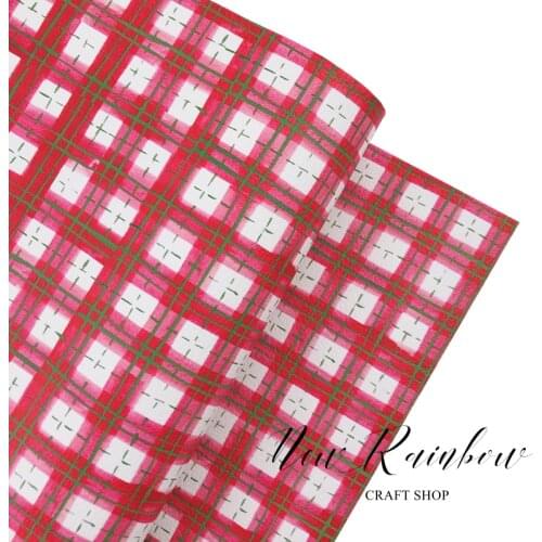 New Rainbow 30x138cm/roll Dark Red Gingham Pattern Faux Leatherette Perfect For Christmas Bows, DIY Crafts, Accessories, Homedec