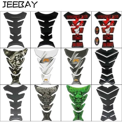 JEEBAY New Car Motorcycle Tank Sticker Decals 3D Carbon Fiber Devil Skull Logo Protect Fuel Tank Pad moto Racing Accessories