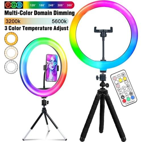 RGB 26Colors Selfie Ring Light LED Dimmable Studio Photography Light with Phone Stand Tripod For TikTok YouTube Phone Video Live