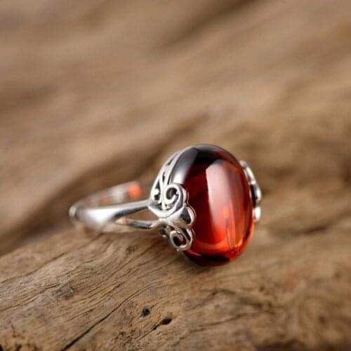 Sterling Silver Ring Luck Red Chalcedony Oval Band Ring US 15x13mm Gift For Women