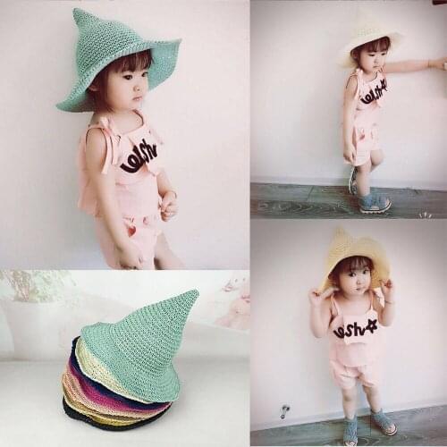 Korean girls pointed hat witch cute sunshade beach hat handmade children fashion matching hat
