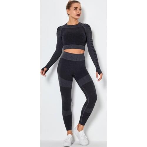 Vital Seamless Sports Set Gym Women Tracksuit Clothing Fitness Leggings Cropped Shirts Sport Suit Women Long Sleeve Sportwear