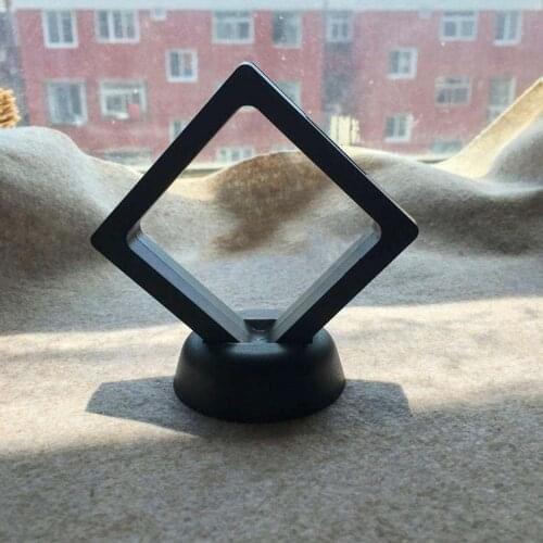 HOT Square 3D Albums Floating Frame Holder Coin Box Jewelry Display Show Case, 9X9cm (With Base)