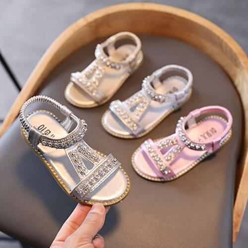 Summer Kids Girls Shoes Fashion Sweet Princess Children Sandals Toddler Baby Soft Hollow Out Rhinestone Shoes
