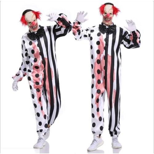 Mens Clown Jumpsuit Costume Terror Bloody Halloween Cosplay Stage Fancy Dress M--XL SM1927