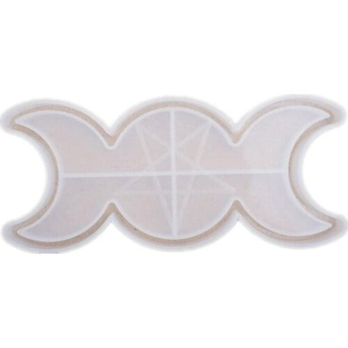 N7MF Moon Star Candle Tray Resin Molds Triple Moon Phase Goddess With Pentagrams Mold