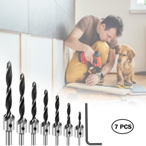 7PCS Countersink Drill Bit HSS Drill Bit Set with Adjustable Woodworking Chamfering Counter Bits Perfect for Plastic Wood