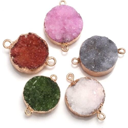 Natural Stone Connector Exquisite Round Crystalline Germ Agates For Jewelry Making DIY Necklace Bracelet Accessory