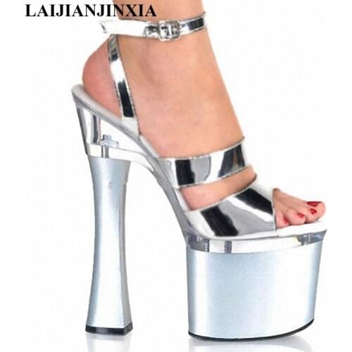 New Big Size 18cm Sexy Super High Heel Platforms Crystal Sandals, Pole Dance / Performance / Model Shoes, Woman Dance Shoes