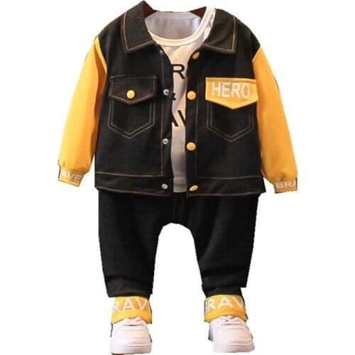 New Spring Autumn Baby Girl Clothes Children Boys Letter Jacket T Shirt Pants 3Pcs/sets Toddler Fashion Costume Kids Tracksuits