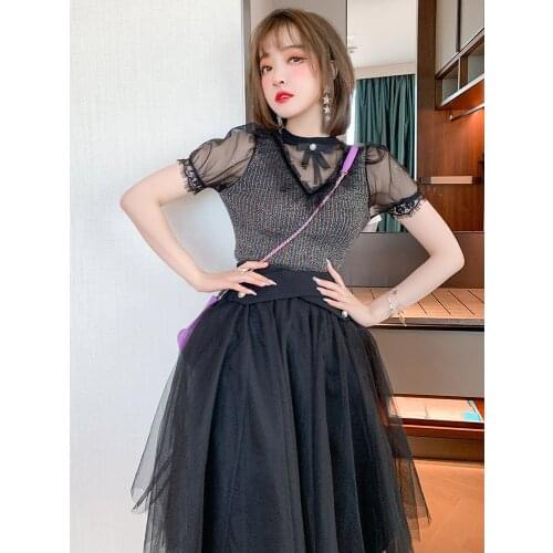 Bow tie splicing sleeve hole yarn perspective new sweater in the summer