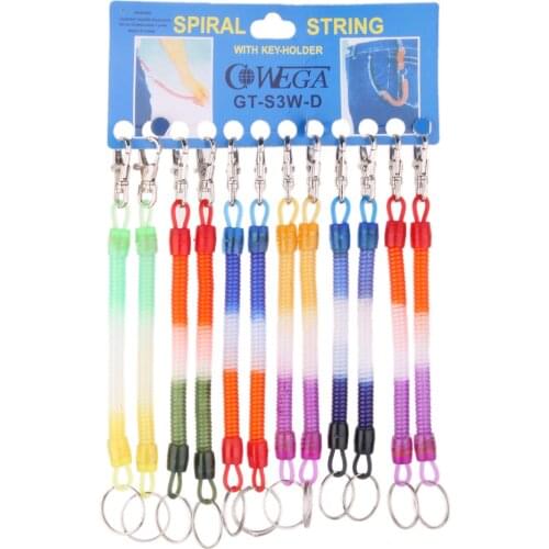 12pcs Plastic Spring Spiral Retractable Keyring Clips Keychain Key Ring Multi-color Spiral Stretch String Keyring for Women bag