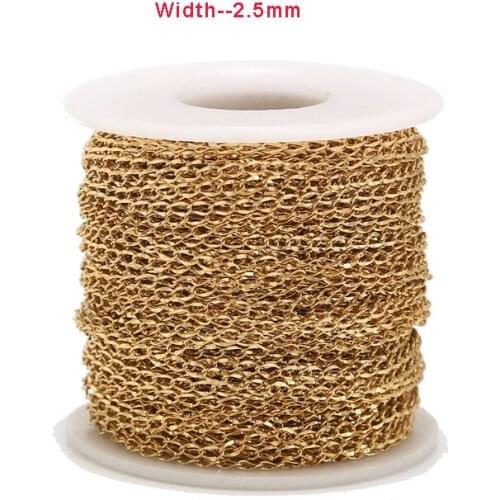 2Meters 2.5mm Width Stainless Steel Gold Flat Twisted Link Cable Chains Bulk For DIY Jewelry Necklace Bracelet Anklets Makings