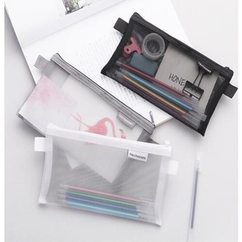 Simple Transparent Mesh Pencil Case Office Student Pencil Cases Nylon Kalem Kutusu School Supplies Pen Box Astuccio Scuola
