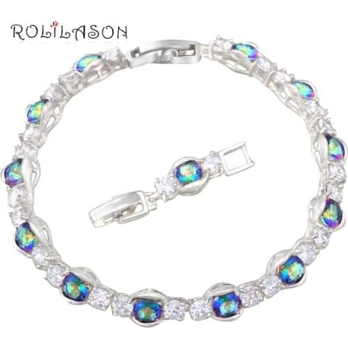 ROLILASON Charm Bracelets for women Silver Rainbow AAA Zirconia Wholesale wedding Fashion jewelry TB1136