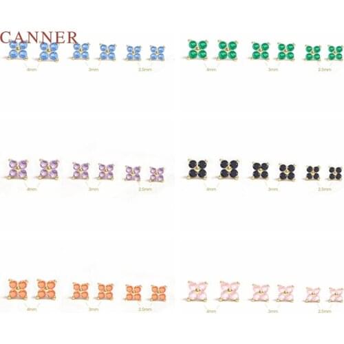 CANNER 925 Sterling Silver Earrings For Women Colored Zircon Stud Earrings Piercing Pendientes Mom Gift 2021 Trend Cartilage