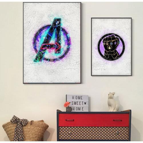 Printings The Avengers Logo Watercolor Canvas Painting Marvel Iron Man Poster For Living Room Home Cuadros Decoration Frameless