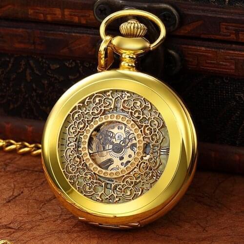 LED Light Night Luminous Mechanical Pocket Watch FOB Chain Locket Dial Hollow Steampunk Skeleton Men Women MensClock Watches