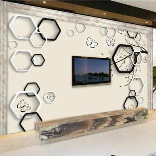 Wellyu papel de parede 3d Custom wallpaper 3D backdrop tree branch hexagon wallpaper for walls 3 d papier peint behang