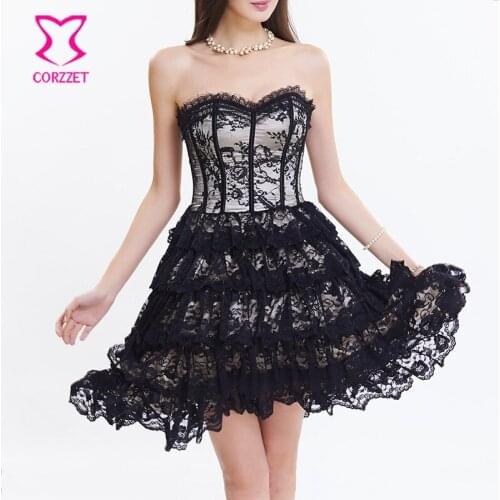 Steampunk Skirt Corsets and Bustiers Top Satin&Lace Ruffle Evening Plus Size Push Up Gothic Corset Dress Long Halloween Costume