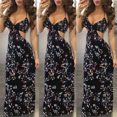Women Dress Summer Vintage Boho Backless Long Maxi Evening Party Beach Floral Sundress Sleeveless V-Neck Elegant Ladies Clothing