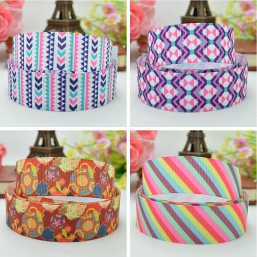 10 Yards 22mm 7/8" geometric stripe Pretty Flowers Girls Printed grosgrain ribbon hair bow DIY hair accessories retail B0929