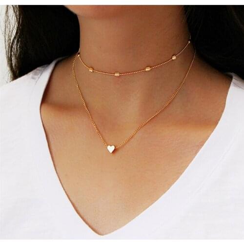 2 Pcs/Set Simple Fashion Women Clavicle Adjustable Necklace Pendant Heart-Shaped Multi-Layer Necklace Women Anniversary Jewelry