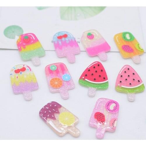 50Pcs 15*25mm 10 Color Mixed Sweet Ice Cream Resin Furit Cake Print Acrylic Sheet Pattern DIY Jewelry Make Ornament Accessories