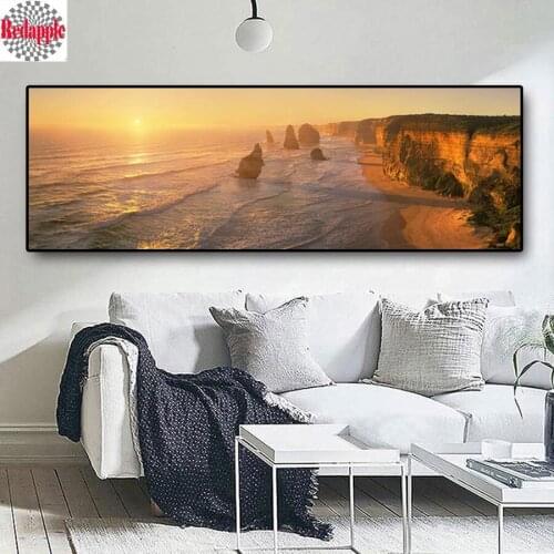 Large Home Decoration Diamond Painting Sunsets Natural Sea Mountain Landscape Cross Stitch Full Diamond Embroidery sale