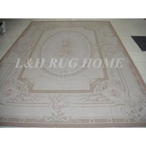 Free shipping 11.95'x18.35' Aubusson rugs Beige medallian European aubusson carpets hand weave rug for home decoration