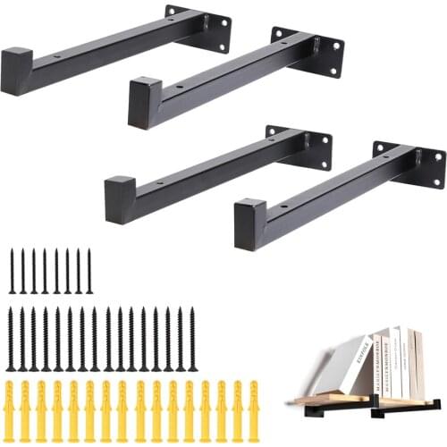 2pcs Black Industrial Iron Floating Bracket Heavy Duty Shelf Table Scaffold Board Wall Mounted Multifunctional Home Hardware