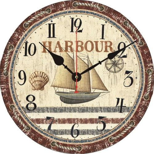 Wooden Wall Clock Ocean Harbour Sailing Boat Clock Retro Vintage Large Clock Fort Boyard Sea Boat Landscape Home Office Clock