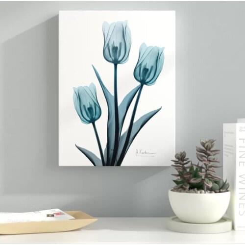 Home Decor Canvas Blue Cyan Tulip Floral Hd Midnight Print Posters Painting Modern Wall Art Living Room Modular Picture No Frame