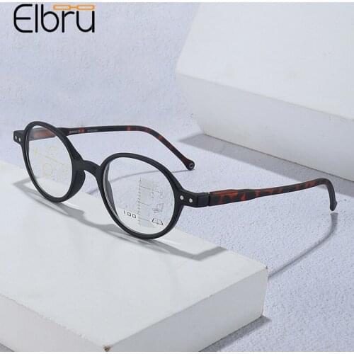 Elbru Fashion Ultralight Oval Reading Glasses Vintage Anti Blue Light Smart Zoom HD Progressive Multi-focus Presbyopic Glasses