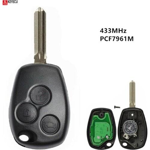 Keyecu New Replacement Remote Car Key 3 buttons 433MHz PCF7961M HITAG AES Chip for Renault Uncut HU136TE Blade